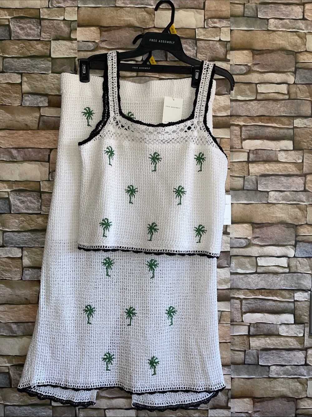 White Crochet Palm-Print Two-Piece Dress Set